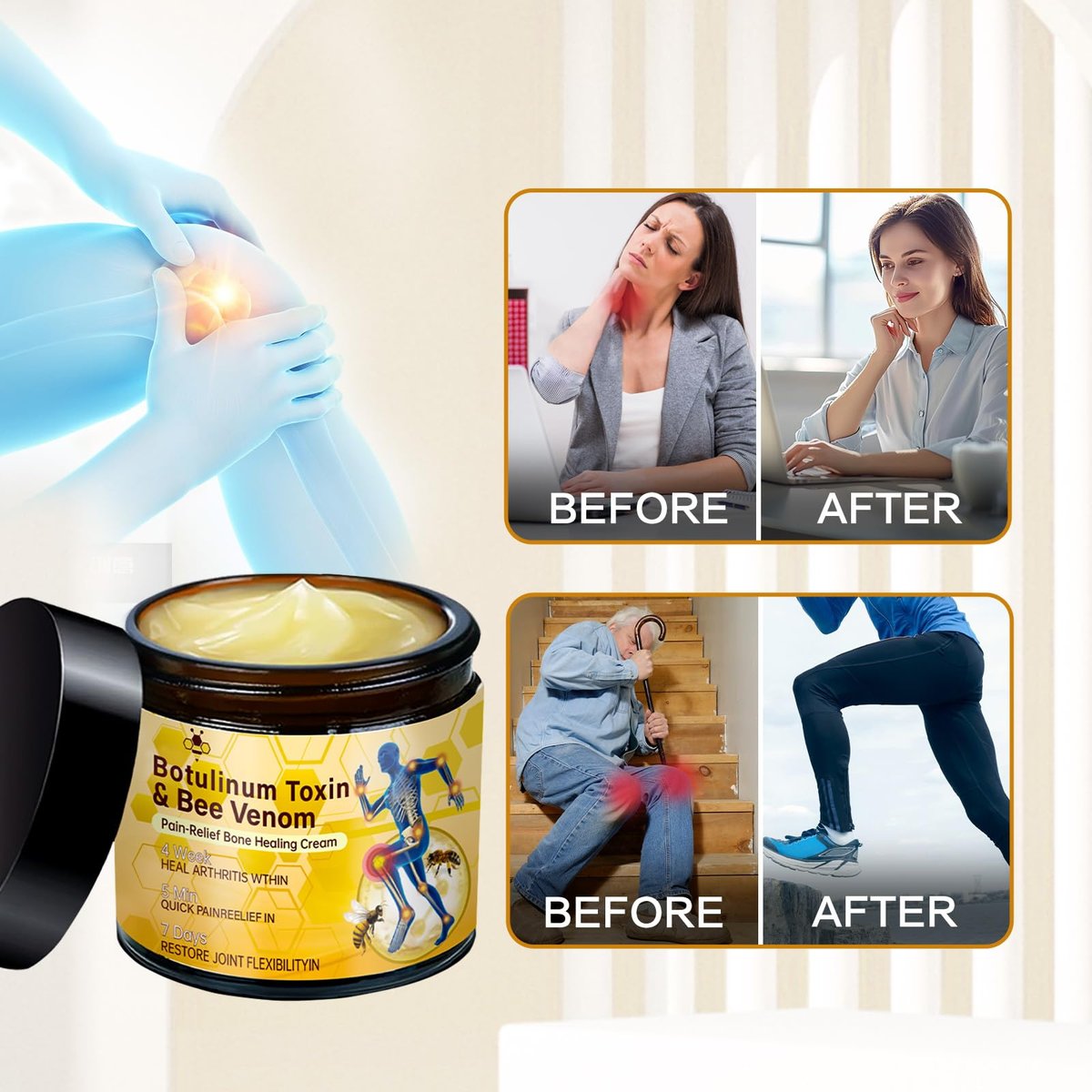 rubeonly 2-Pack Bee Venom Joint Gel Cream – Advanced Professional Formula for Back, Neck, Hands, and Knee Relief Avelisse