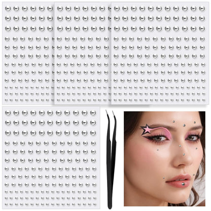 YGDZ Face Gems & Fake Piercings: Nose Stud Silver, Eyebrow, Lip, Stick On Face Stickers, Rave Accessories, Y2K Makeup for Women & Men