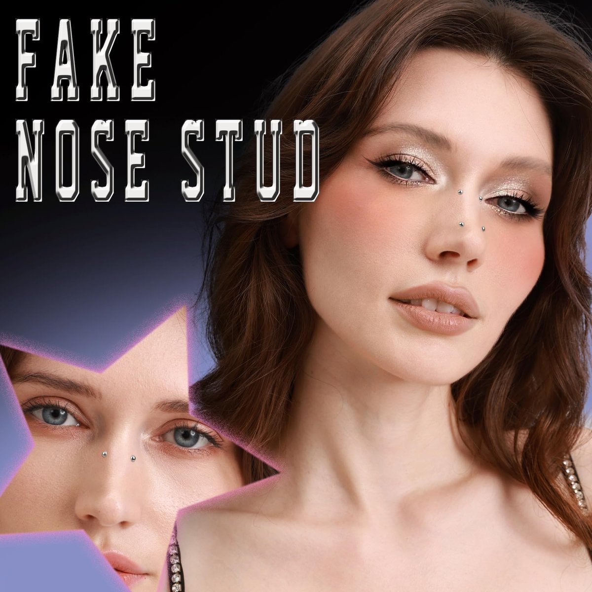 YGDZ Face Gems & Fake Piercings: Nose Stud Silver, Eyebrow, Lip, Stick On Face Stickers, Rave Accessories, Y2K Makeup for Women & Men - görsel 5