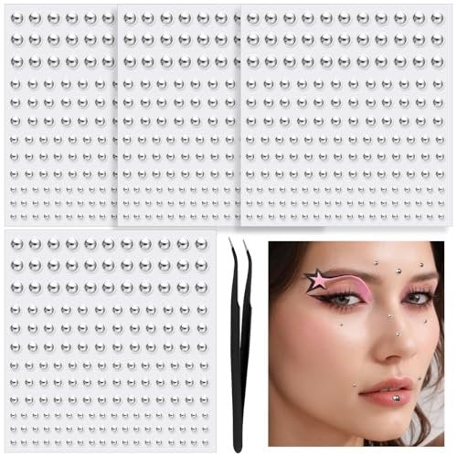 YGDZ Face Gems & Fake Piercings: Nose Stud Silver, Eyebrow, Lip, Stick On Face Stickers, Rave Accessories, Y2K Makeup for Women & Men - görsel 2