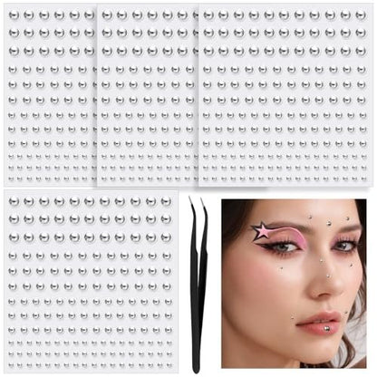 YGDZ Face Gems & Fake Piercings: Nose Stud Silver, Eyebrow, Lip, Stick On Face Stickers, Rave Accessories, Y2K Makeup for Women & Men