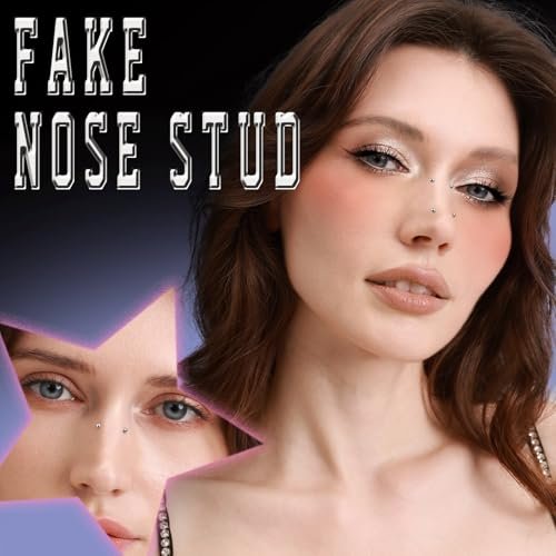 YGDZ Face Gems & Fake Piercings: Nose Stud Silver, Eyebrow, Lip, Stick On Face Stickers, Rave Accessories, Y2K Makeup for Women & Men - görsel 6