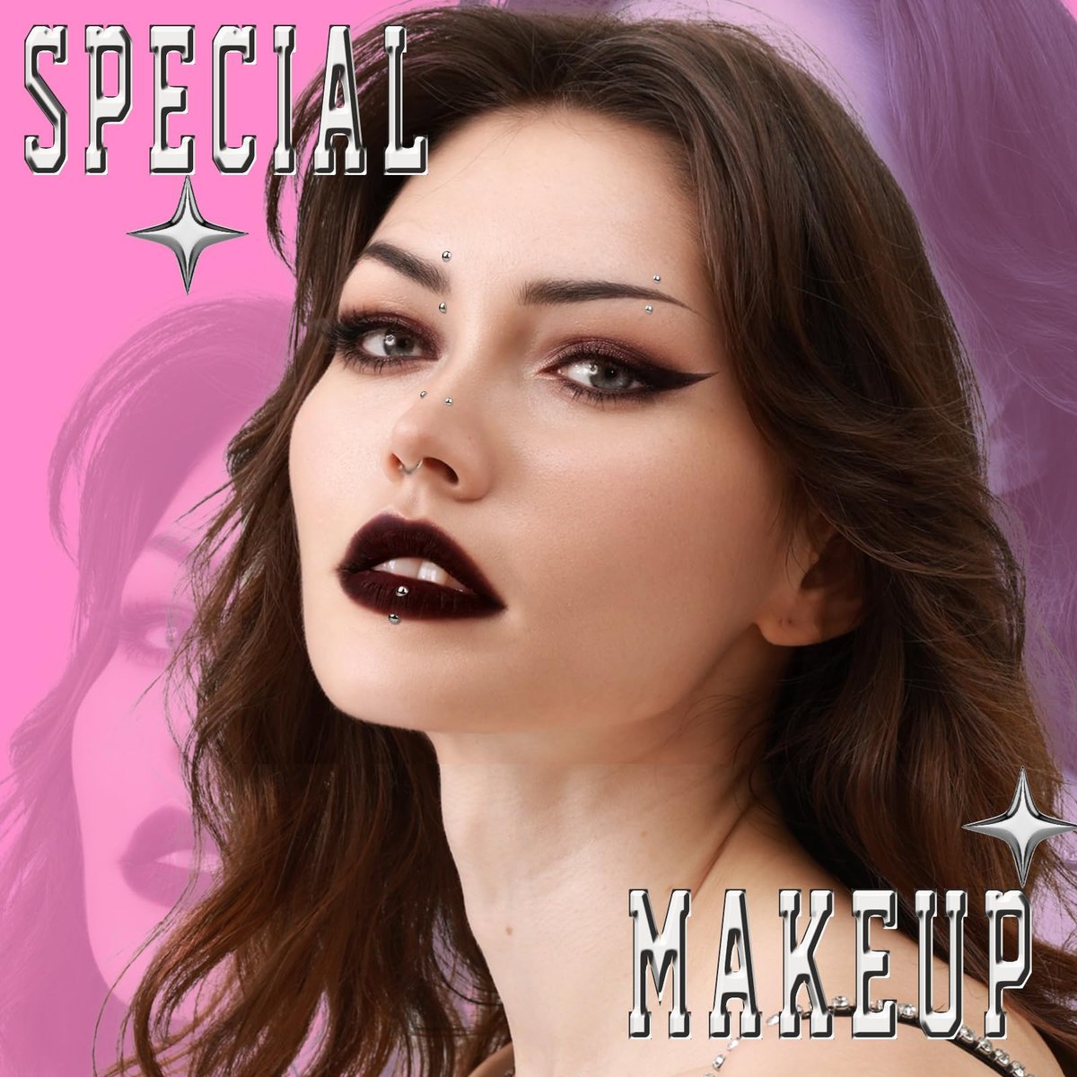YGDZ Face Gems & Fake Piercings: Nose Stud Silver, Eyebrow, Lip, Stick On Face Stickers, Rave Accessories, Y2K Makeup for Women & Men - görsel 13