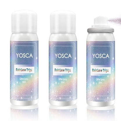 Yosca Body Glitter Spray - 3-Pack Holographic Silver Shimmer Spray for Body, Hair & Clothes - Long-Lasting Festival, Concert & Party Rave Accessories Avelisse