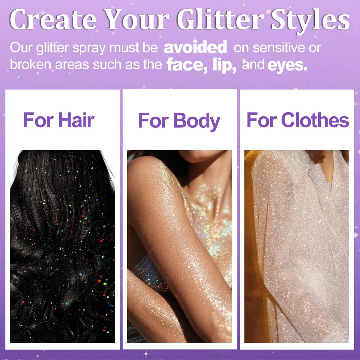 Yosca Body Glitter Spray - 3-Pack Holographic Silver Shimmer Spray for Body, Hair & Clothes - Long-Lasting Festival, Concert & Party Rave Accessories Avelisse