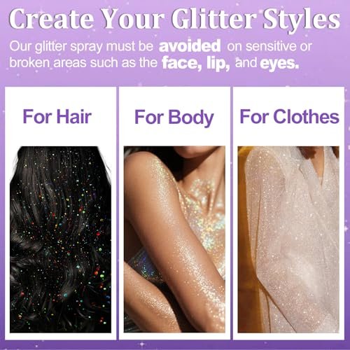 Yosca Body Glitter Spray - 3-Pack Holographic Silver Shimmer Spray for Body, Hair & Clothes - Long-Lasting Festival, Concert & Party Rave Accessories Avelisse