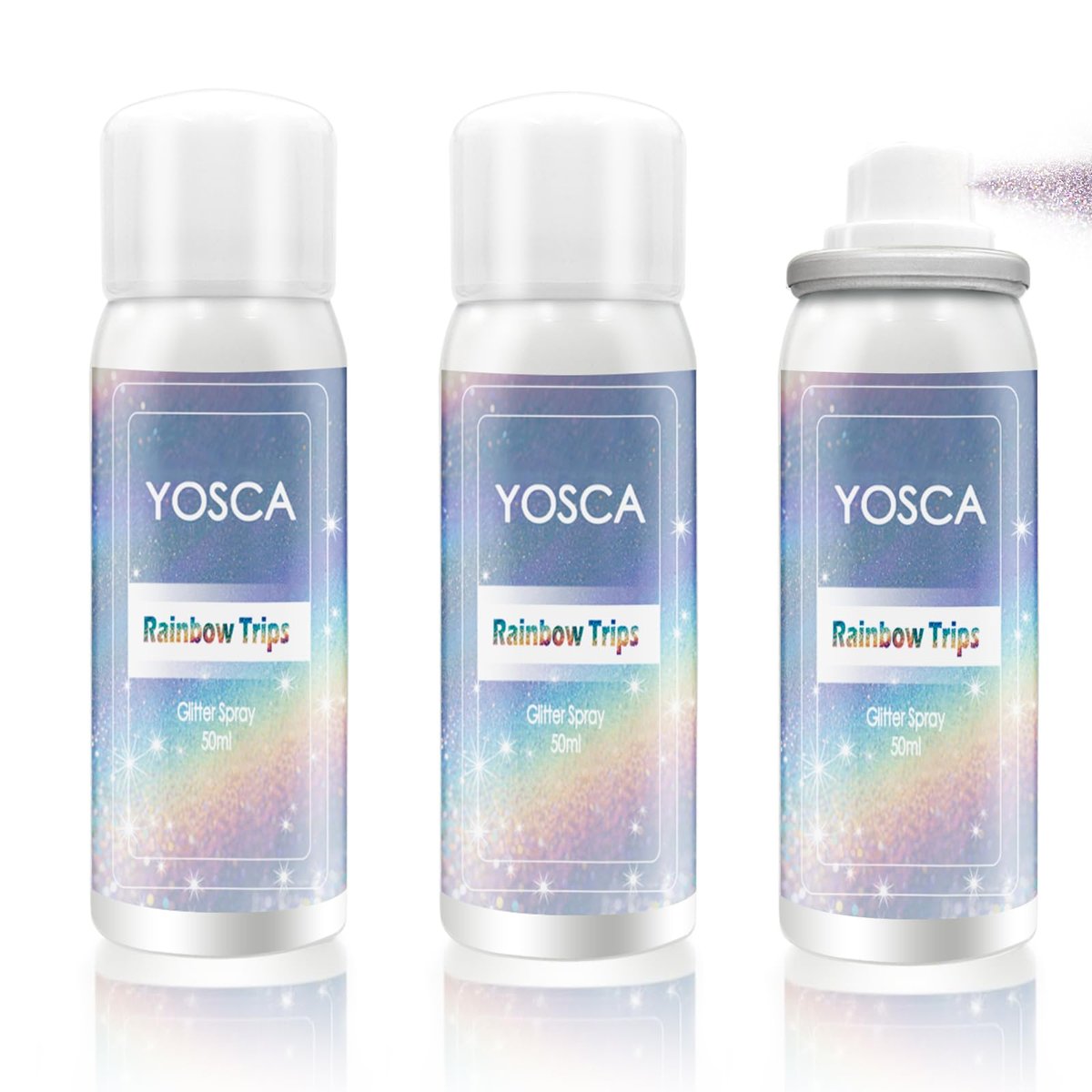 Yosca Body Glitter Spray - 3-Pack Holographic Silver Shimmer Spray for Body, Hair & Clothes - Long-Lasting Festival, Concert & Party Rave Accessories Avelisse