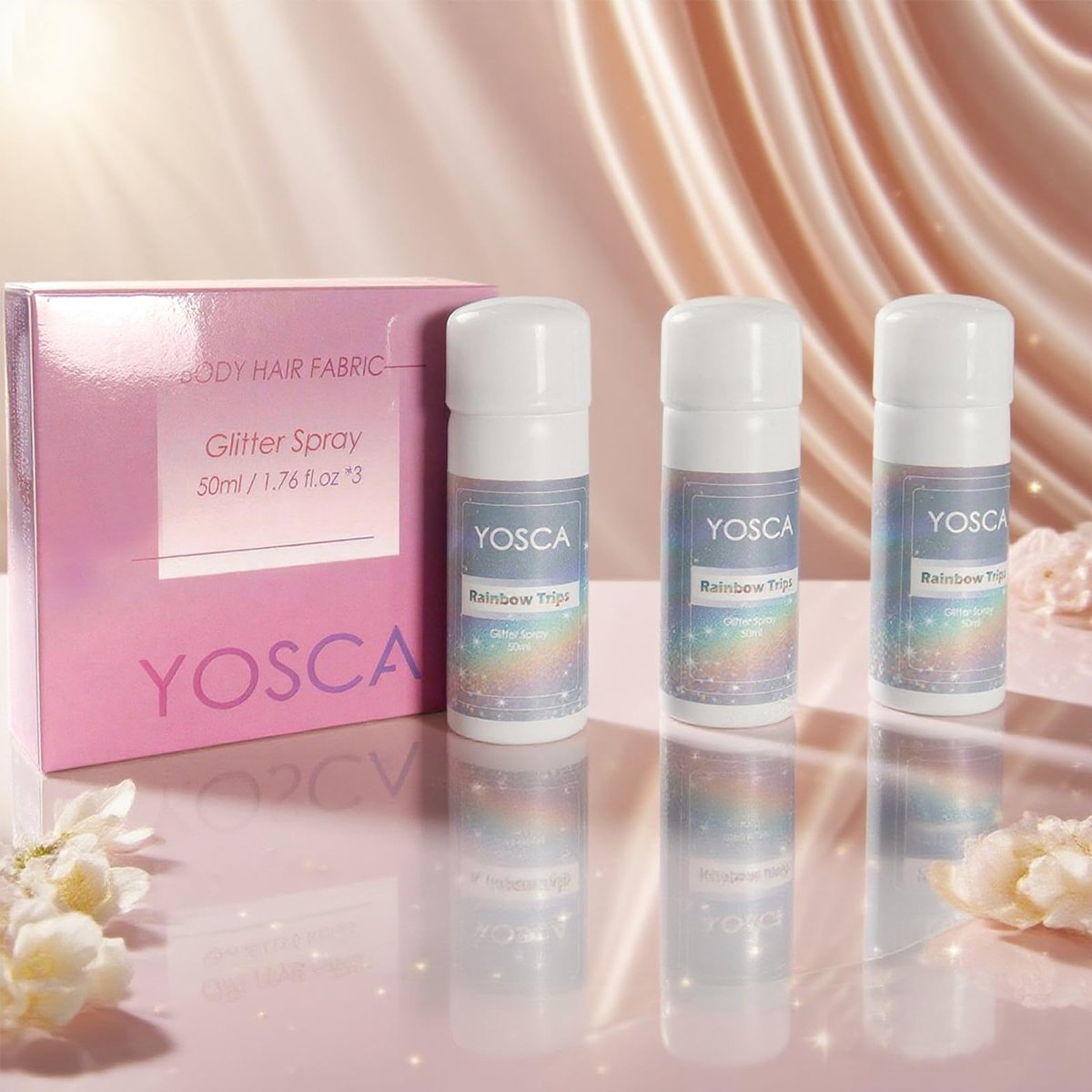 Yosca Body Glitter Spray - 3-Pack Holographic Silver Shimmer Spray for Body, Hair & Clothes - Long-Lasting Festival, Concert & Party Rave Accessories Avelisse