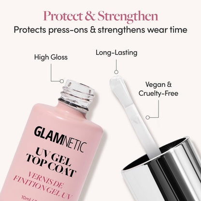 Glamnetic UV Gel Clear Top Coat – High-Gloss Finish, No-Wipe Formula for Press-Ons & Polish, LED UV Curable, 0.33 fl. oz. Avelisse