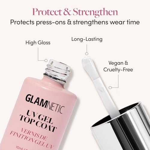 Glamnetic UV Gel Clear Top Coat – High-Gloss Finish, No-Wipe Formula for Press-Ons & Polish, LED UV Curable, 0.33 fl. oz. Avelisse