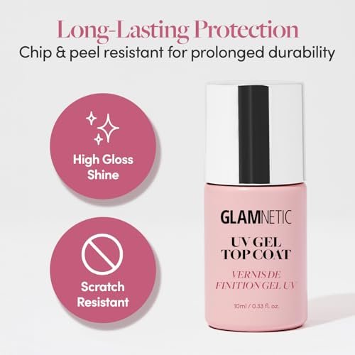Glamnetic UV Gel Clear Top Coat – High-Gloss Finish, No-Wipe Formula for Press-Ons & Polish, LED UV Curable, 0.33 fl. oz. Avelisse