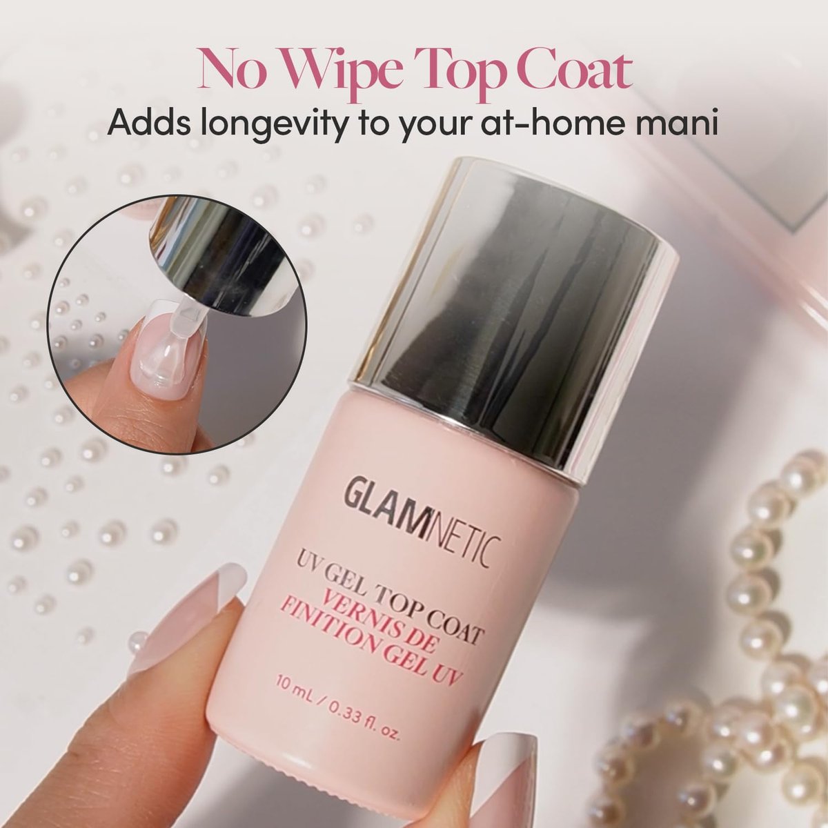 Glamnetic UV Gel Clear Top Coat – High-Gloss Finish, No-Wipe Formula for Press-Ons & Polish, LED UV Curable, 0.33 fl. oz. Avelisse