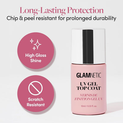 Glamnetic UV Gel Clear Top Coat – High-Gloss Finish, No-Wipe Formula for Press-Ons & Polish, LED UV Curable, 0.33 fl. oz. Avelisse