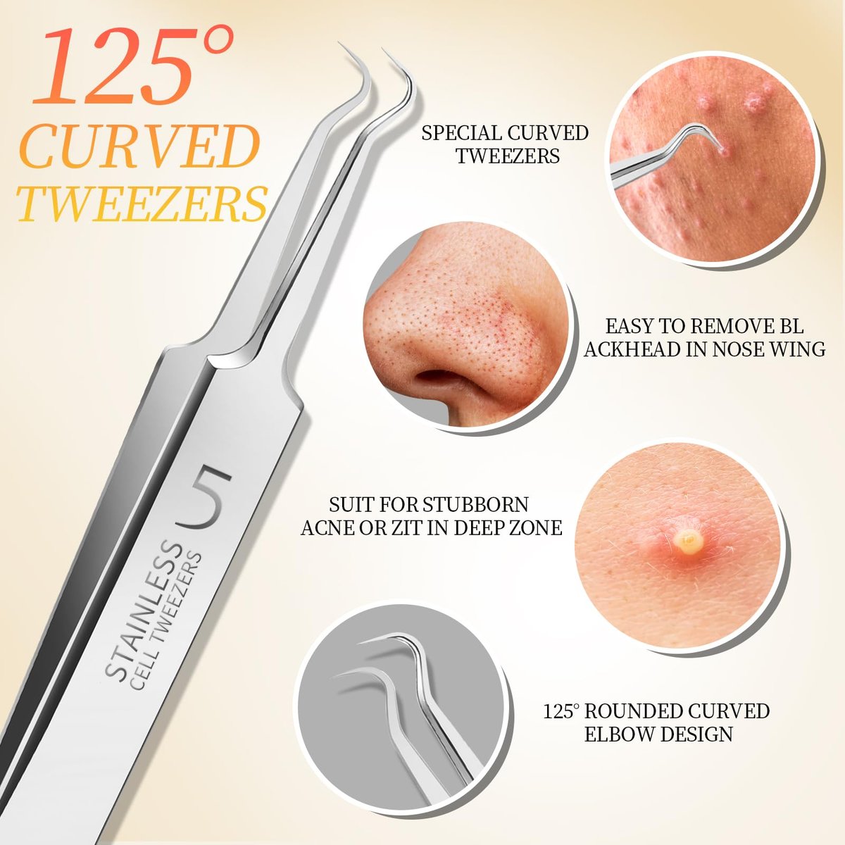 Teenitor Professional Blackhead Tweezers and Pimple Popper Tool Kit, 4-Piece Stainless Steel Cell Tweezers for Blackhead, Pimple, Whitehead, Acne Removal - görsel 9