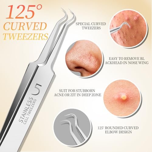 Teenitor Professional Blackhead Tweezers and Pimple Popper Tool Kit, 4-Piece Stainless Steel Cell Tweezers for Blackhead, Pimple, Whitehead, Acne Removal - görsel 10