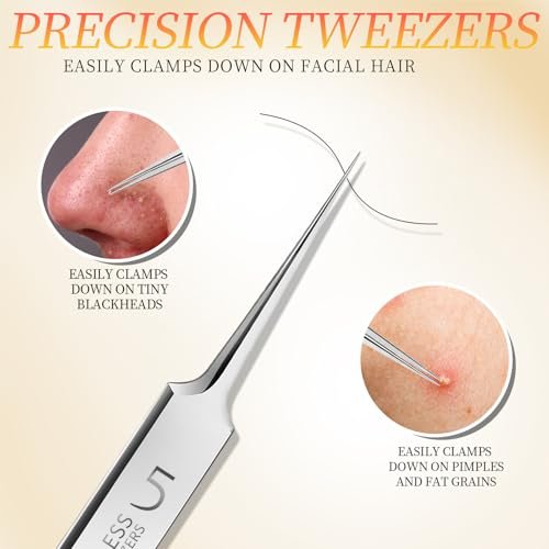 Teenitor Professional Blackhead Tweezers and Pimple Popper Tool Kit, 4-Piece Stainless Steel Cell Tweezers for Blackhead, Pimple, Whitehead, Acne Removal - görsel 8