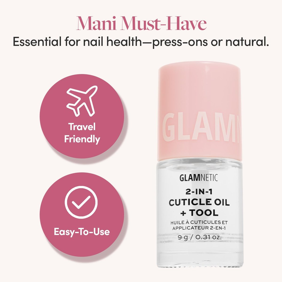 Glamnetic 2-in-1 Cuticle Oil – Nourishing Serum & Pusher for Healthy Nails with Hyaluronic Acid & Botanical Oils, 0.31 Oz Avelisse