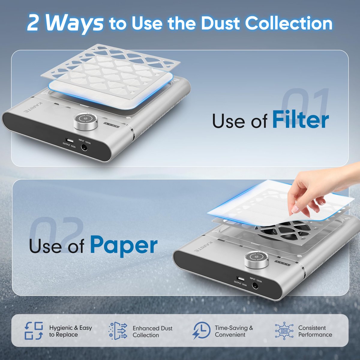 Karite Nail Dust Collector: Cordless Rechargeable Vacuum with 6000mAh Battery, 5000RPM Suction & 30 Sanding Papers Avelisse