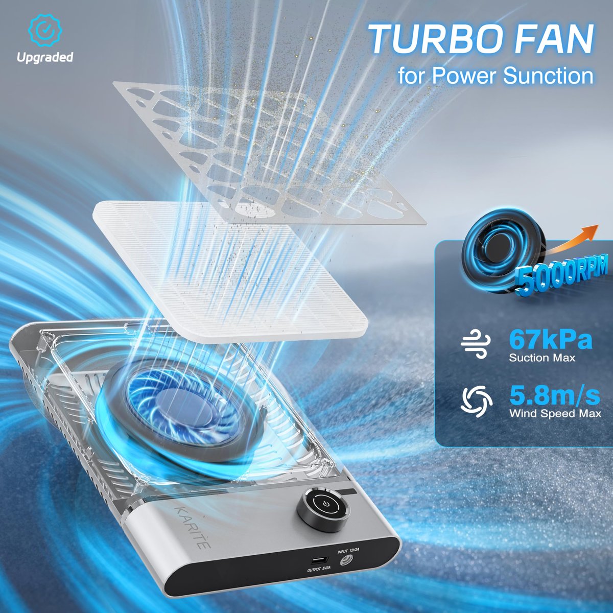 Karite Nail Dust Collector: Cordless Rechargeable Vacuum with 6000mAh Battery, 5000RPM Suction & 30 Sanding Papers Avelisse