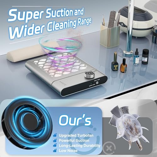 Karite Nail Dust Collector: Cordless Rechargeable Vacuum with 6000mAh Battery, 5000RPM Suction & 30 Sanding Papers Avelisse