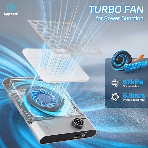 Karite Nail Dust Collector: Cordless Rechargeable Vacuum with 6000mAh Battery, 5000RPM Suction & 30 Sanding Papers Avelisse