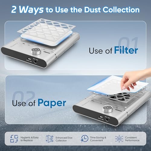 Karite Nail Dust Collector: Cordless Rechargeable Vacuum with 6000mAh Battery, 5000RPM Suction & 30 Sanding Papers Avelisse