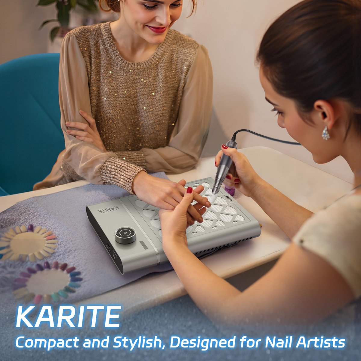 Karite Nail Dust Collector: Cordless Rechargeable Vacuum with 6000mAh Battery, 5000RPM Suction & 30 Sanding Papers Avelisse