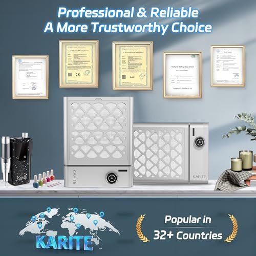 Karite Nail Dust Collector: Cordless Rechargeable Vacuum with 6000mAh Battery, 5000RPM Suction & 30 Sanding Papers Avelisse