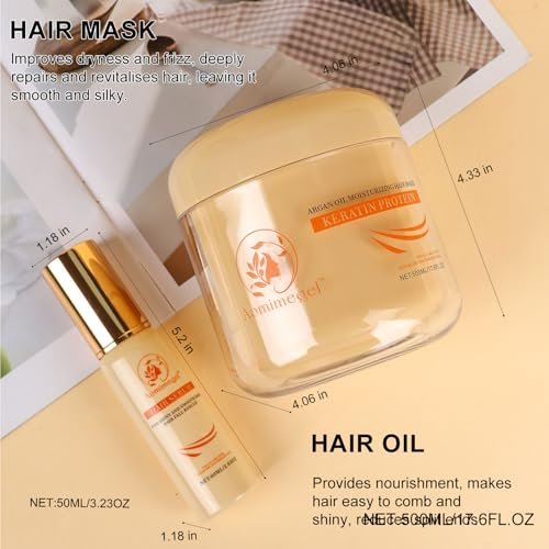 Aomimegel Hair Mask Argan Oil Set – Deep Repair & Collagen Treatment for Dry, Damaged Hair, 16.9 fl oz + 2 fl oz Avelisse
