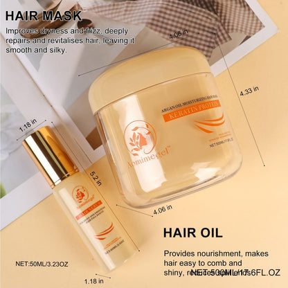 Aomimegel Hair Mask Argan Oil Set – Deep Repair & Collagen Treatment for Dry, Damaged Hair, 16.9 fl oz + 2 fl oz Avelisse