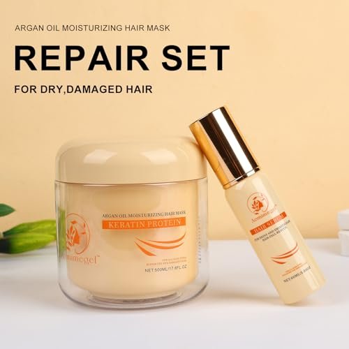 Aomimegel Hair Mask Argan Oil Set – Deep Repair & Collagen Treatment for Dry, Damaged Hair, 16.9 fl oz + 2 fl oz Avelisse