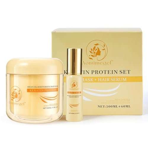 Aomimegel Hair Mask Argan Oil Set – Deep Repair & Collagen Treatment for Dry, Damaged Hair, 16.9 fl oz + 2 fl oz Avelisse