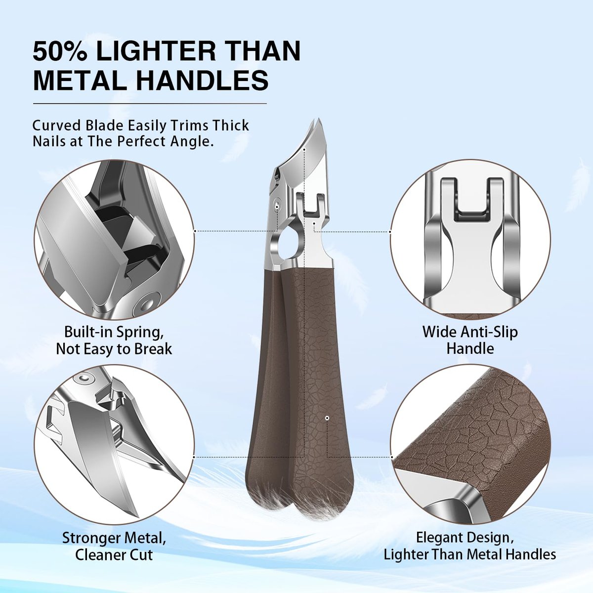 Eagle Beak Slanted Nail Clippers for Thick & Ingrown Toenails - Wide Jaw Opening Anti-Splash Angled Toenail Cutter with Curved Blade, Cuticle Clippers for Seniors, 3-Piece Set with Case - görsel 11