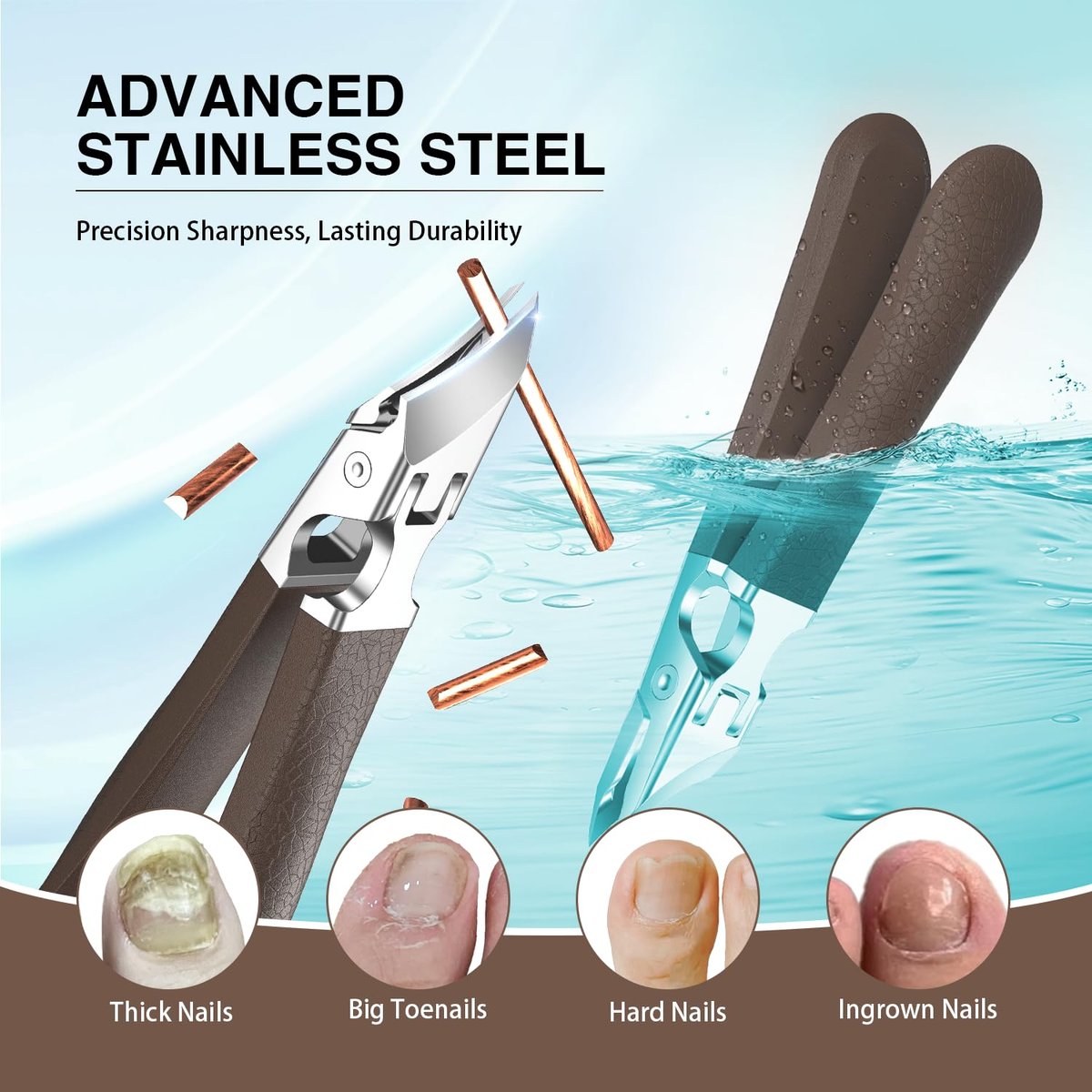 Eagle Beak Slanted Nail Clippers for Thick & Ingrown Toenails - Wide Jaw Opening Anti-Splash Angled Toenail Cutter with Curved Blade, Cuticle Clippers for Seniors, 3-Piece Set with Case - görsel 9