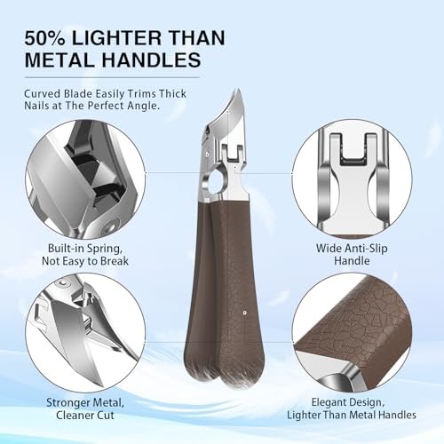 Eagle Beak Slanted Nail Clippers for Thick & Ingrown Toenails - Wide Jaw Opening Anti-Splash Angled Toenail Cutter with Curved Blade, Cuticle Clippers for Seniors, 3-Piece Set with Case - görsel 12