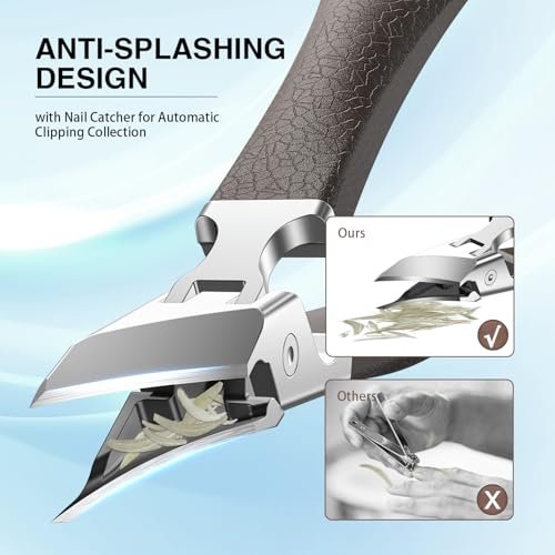 Eagle Beak Slanted Nail Clippers for Thick & Ingrown Toenails - Wide Jaw Opening Anti-Splash Angled Toenail Cutter with Curved Blade, Cuticle Clippers for Seniors, 3-Piece Set with Case - görsel 8