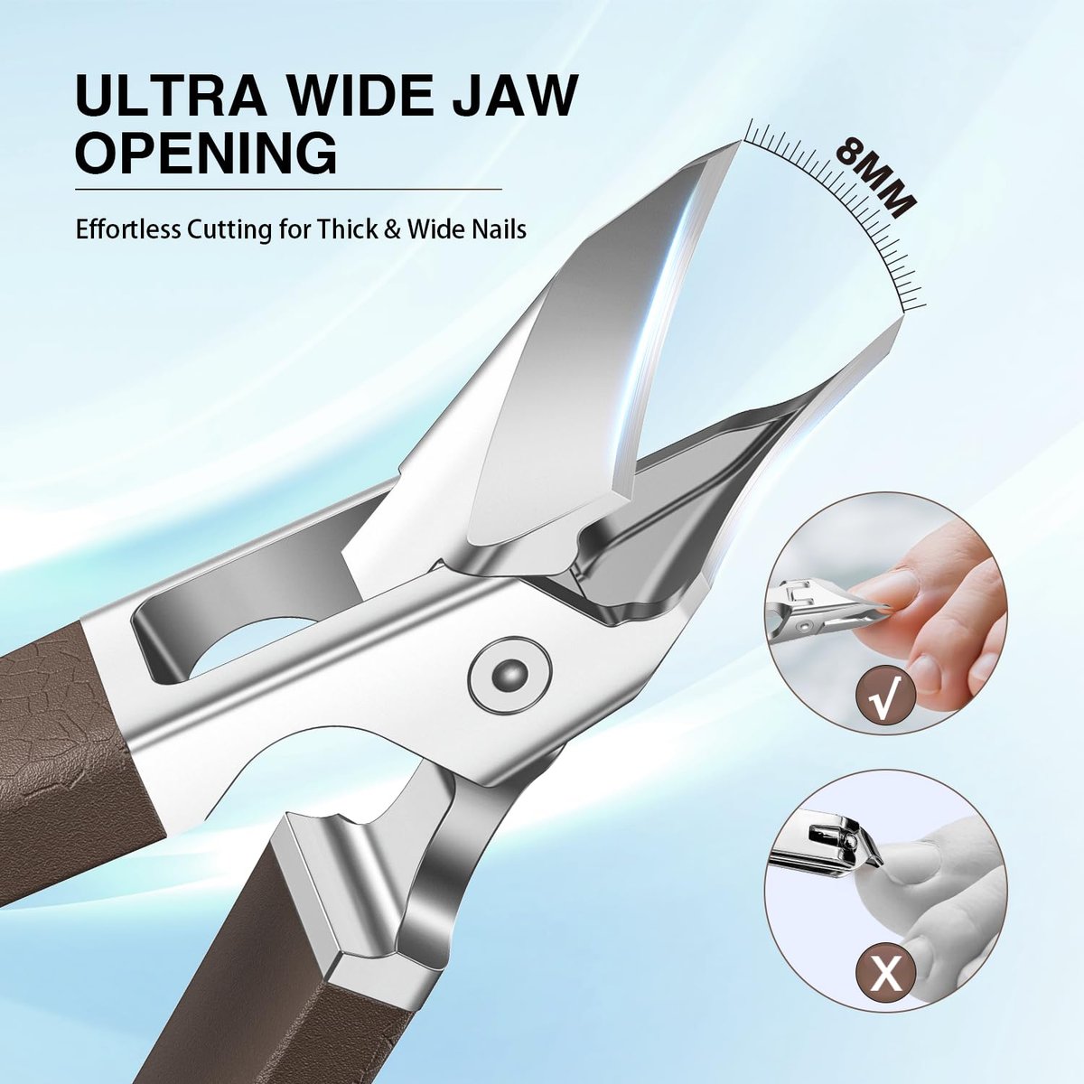 Eagle Beak Slanted Nail Clippers for Thick & Ingrown Toenails - Wide Jaw Opening Anti-Splash Angled Toenail Cutter with Curved Blade, Cuticle Clippers for Seniors, 3-Piece Set with Case - görsel 5