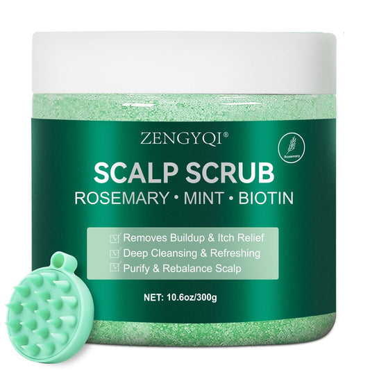 Rosemary & Mint Scalp Scrub with Biotin – Exfoliating Shampoo & Silicone Massager for Itchy Scalp, Dandruff & Buildup – Image 1