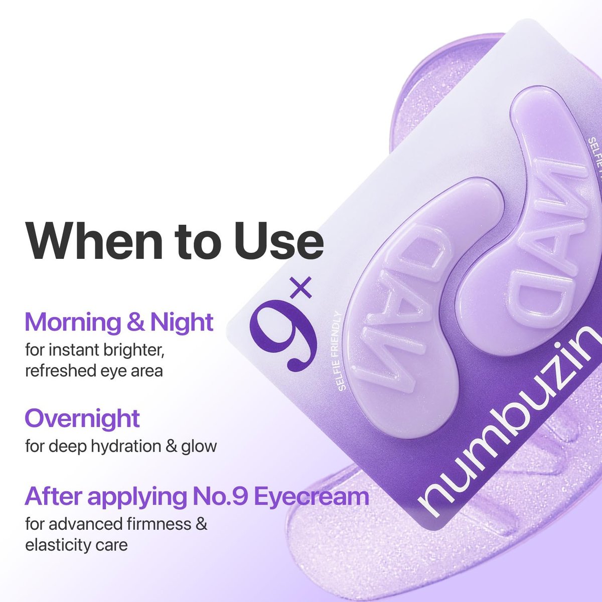 numbuzin No.9 Eye Patches - NAD+ Collagen Gel Eye Masks with Peptides, Caffeine & Niacinamide - Cooling Under Eye Patches for Puffy Eyes & Eyebags (5 Pairs/10 Patches) - görsel 11