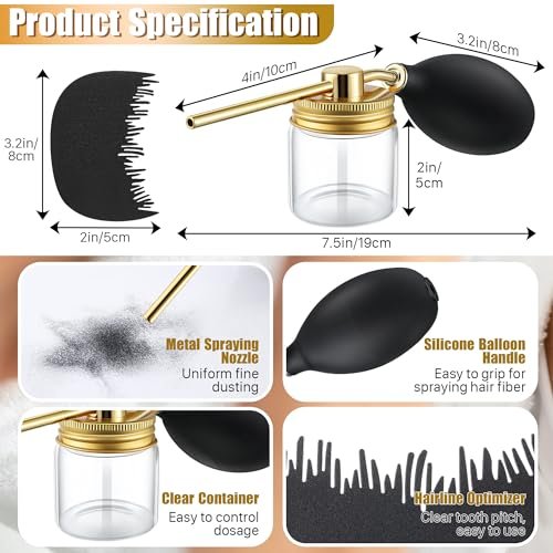 Hohean Hair Building Fiber Spray with Hairline Optimizer – Portable Metal Nozzle Applicator for Thinning Hair (Gold) - görsel 4
