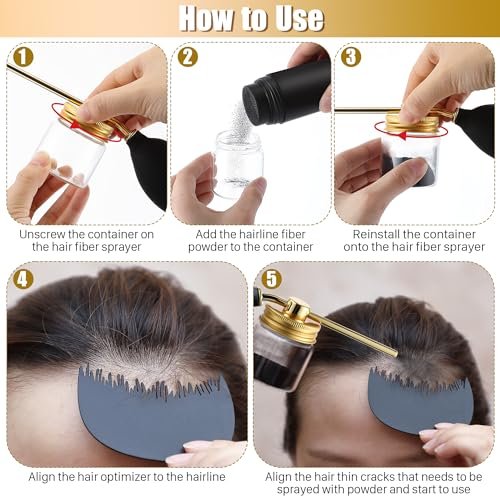 Hohean Hair Building Fiber Spray with Hairline Optimizer – Portable Metal Nozzle Applicator for Thinning Hair (Gold) - görsel 6