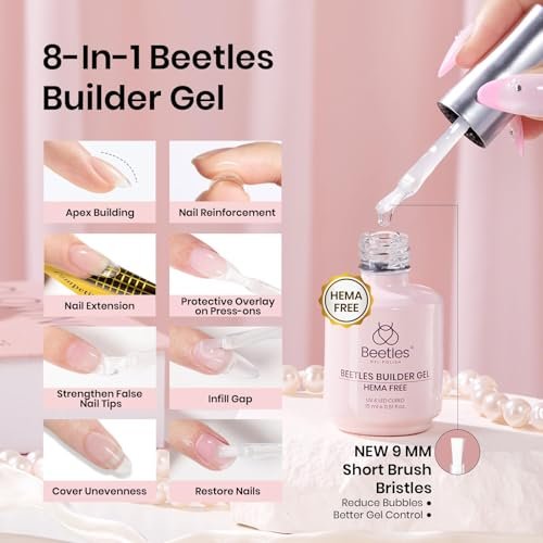 Beetles 2-Pack 15ml HEMA-Free Nail Glue Builder Gel - Clear Builder for Nail Strengthening, Thickening, and Apex Extension - UV Light Required - DIY Salon Manicure Gift for Women - görsel 10