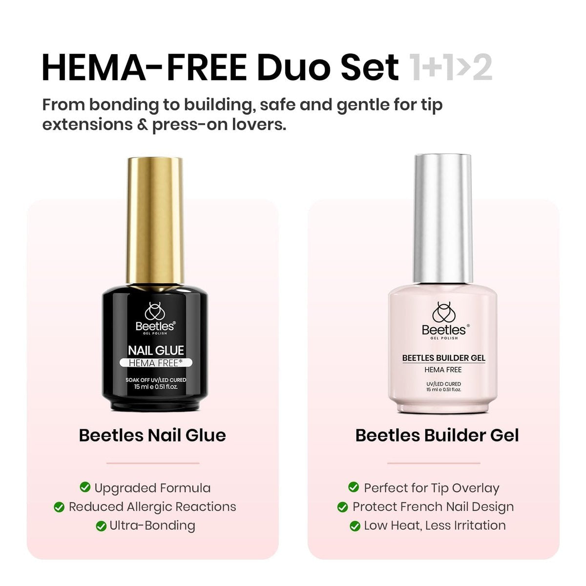 Beetles 2-Pack 15ml HEMA-Free Nail Glue Builder Gel - Clear Builder for Nail Strengthening, Thickening, and Apex Extension - UV Light Required - DIY Salon Manicure Gift for Women - görsel 3