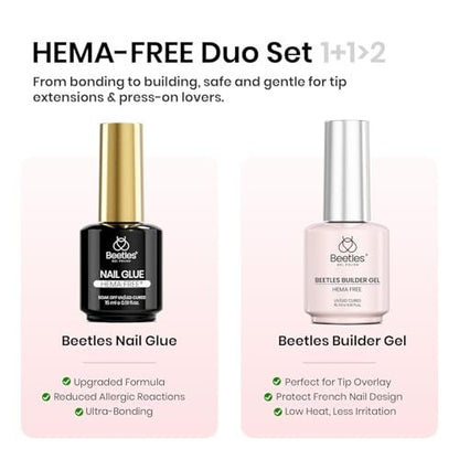 Beetles 2-Pack 15ml HEMA-Free Nail Glue Builder Gel - Clear Builder for Nail Strengthening, Thickening, and Apex Extension - UV Light Required - DIY Salon Manicure Gift for Women
