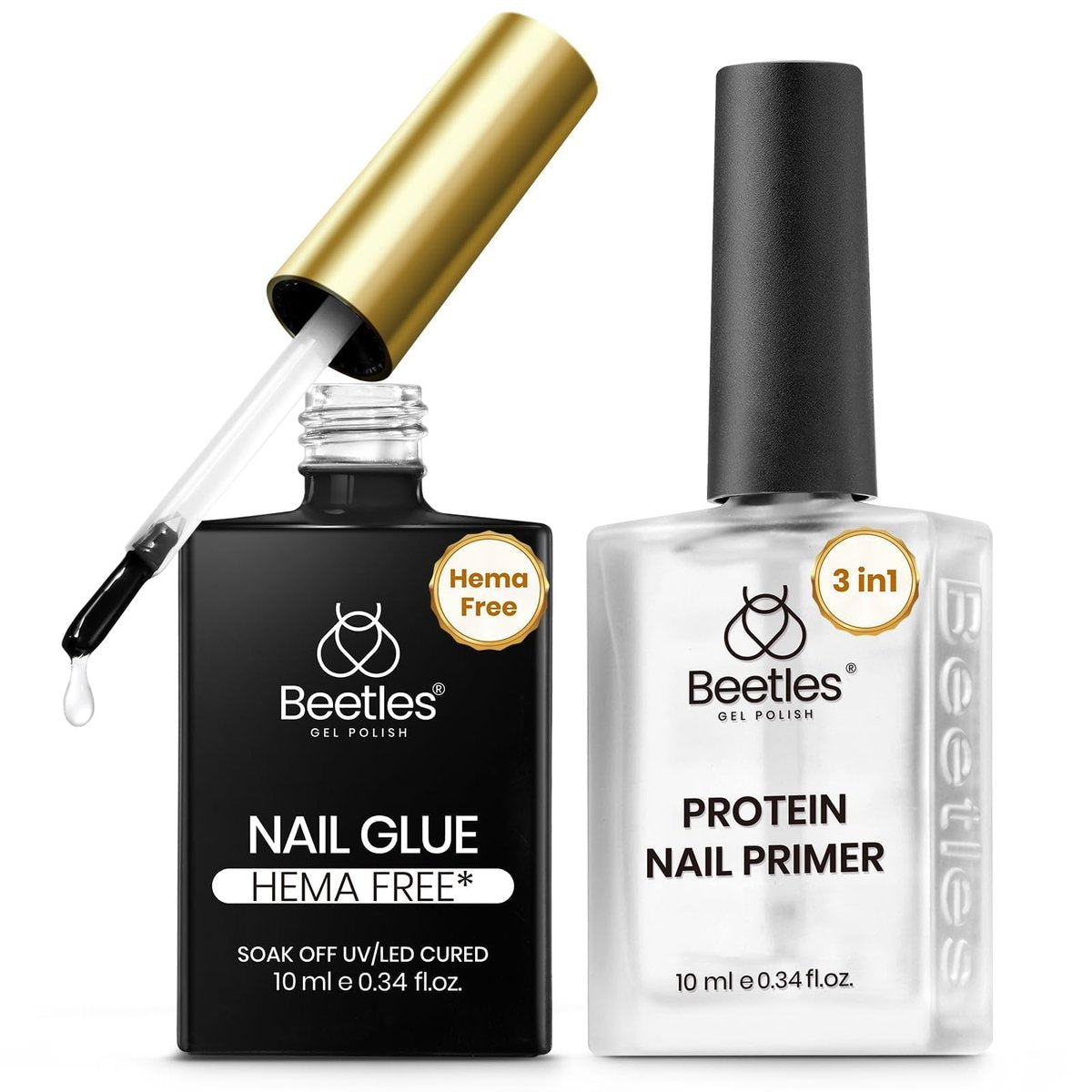 Beetles HEMA-Free Nail Glue & Primer Set – 2Pcs 10ml Super Strong 9 in 1 Bonding Gel and Primer for Acrylic Nails, Long-Lasting Professional Kit (UV Light Required) - görsel 1