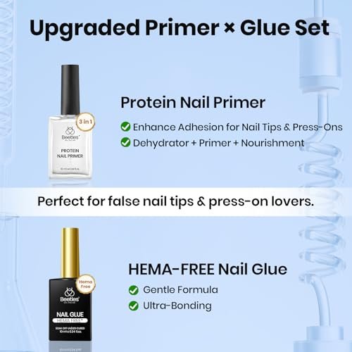 Beetles HEMA-Free Nail Glue & Primer Set – 2Pcs 10ml Super Strong 9 in 1 Bonding Gel and Primer for Acrylic Nails, Long-Lasting Professional Kit (UV Light Required) - görsel 8