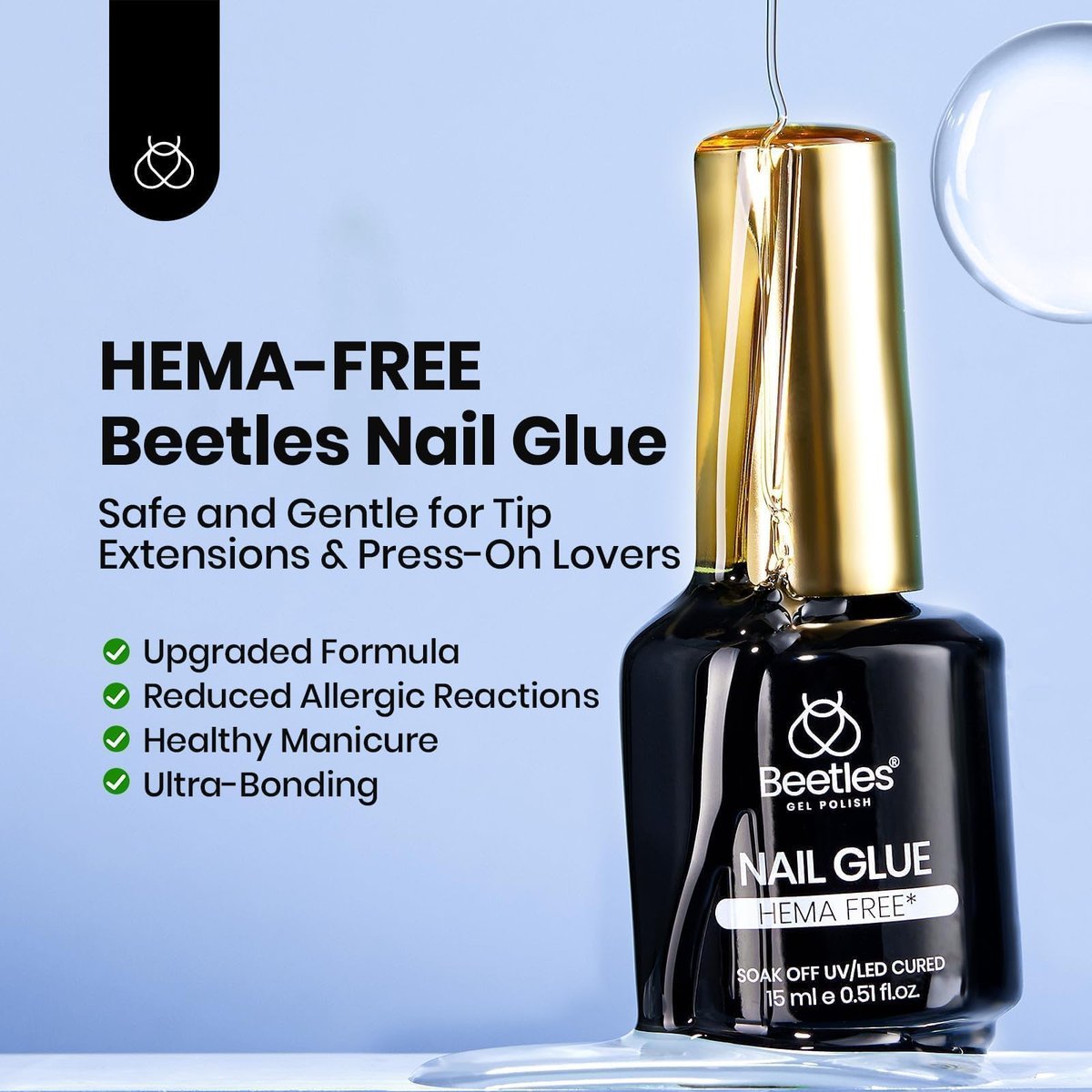 Beetles 15ml HEMA-Free Nail Glue Gel - TPO Free Super Strong Extension Glue for Nail Tips, Clear Acrylic Nails, Gentle, Large Capacity, Salon Art DIY Home Need UV Light Cured - görsel 5