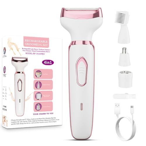 Women's Electric Razor Bikini Trimmer – 4-in-1 Cordless Shaver for Face, Legs, Underarms, Pubic Hair, Wet/Dry Use, Painless Hair Removal, Pink - görsel 2
