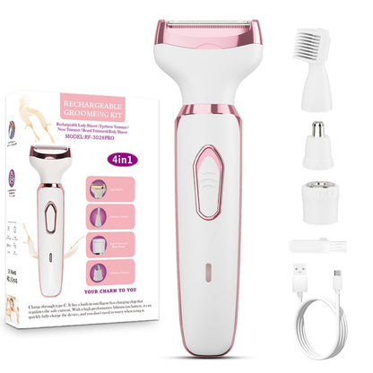 Women's Electric Razor Bikini Trimmer – 4-in-1 Cordless Shaver for Face, Legs, Underarms, Pubic Hair, Wet/Dry Use, Painless Hair Removal, Pink