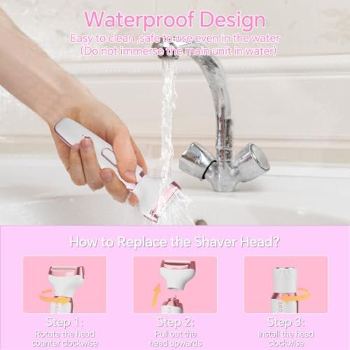 Women's Electric Razor Bikini Trimmer – 4-in-1 Cordless Shaver for Face, Legs, Underarms, Pubic Hair, Wet/Dry Use, Painless Hair Removal, Pink - görsel 12
